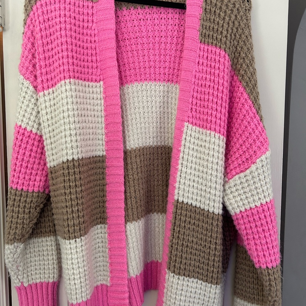 Pink and Brown Striped Women's Sweater